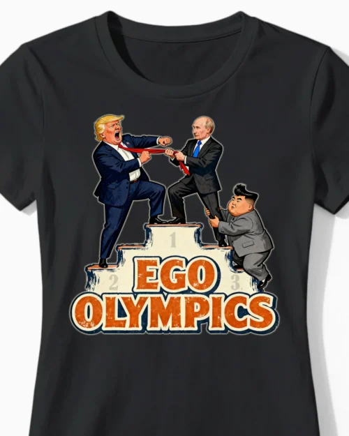 Ego Olympics: Weltmächte im Größenwahn-Duell | Lustiges Damen Satire T-Shirt schwarz Close-Up