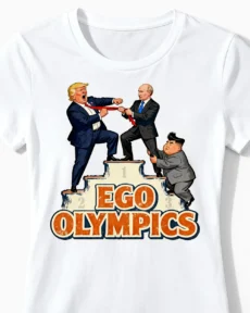 Ego Olympics | Lustiges Politik & Satire T-Shirt für Damen & kluge Köpfe weiss Close-Up