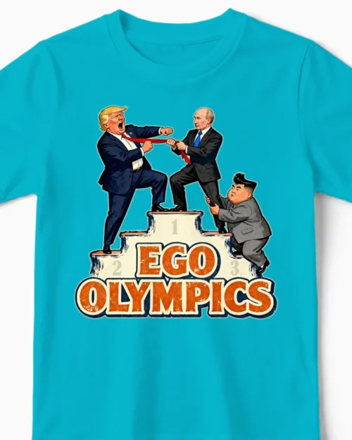 Ego Olympics: Weltmächte im Größenwahn-Duell | Lustiges Kinder Satire T-Shirt hellblau Close-Up