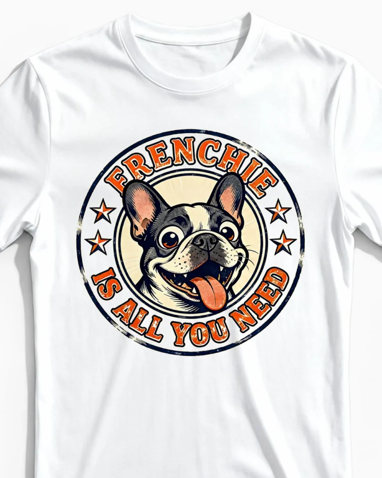 Frenchie Is All You Need | Lustiges Französische Bulldogge & Hunde T-Shirt für Herren weiss Close-Up