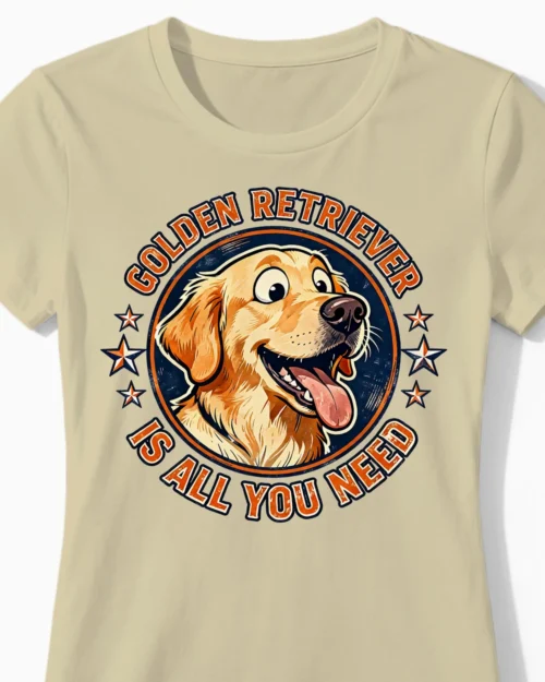 Golden Retriever Is All You Need | Lustiges Hunde Damenshirt beige Close-Up