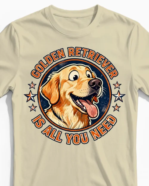 Golden Retriever Is All You Need | Lustiges Hunde Herrenshirt beige Close-Up