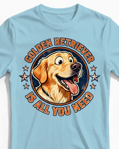 Golden Retriever Is All You Need | Lustiges Hunde Herrenshirt hellblau Close-Up