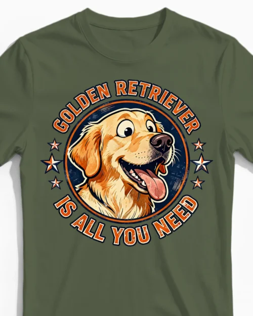 Golden Retriever Is All You Need | Lustiges Hunde Herrenshirt olive Close-Up