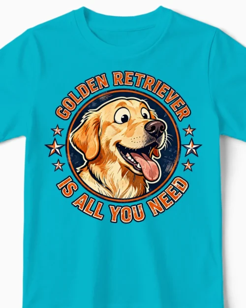 Golden Retriever Is All You Need | Lustiges Hunde Kindershirt hellblau Close-Up