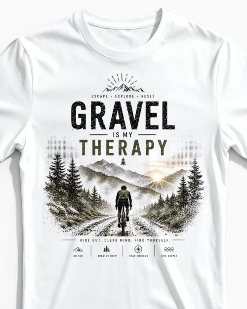 Gravel is my Therapy | Gravel & Fahrrad T-Shirt für Herren weiss Close-Up