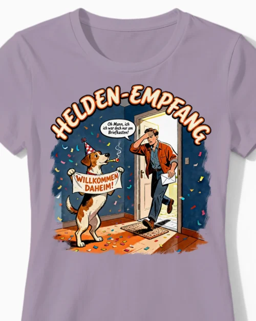 Helden-Empfang | Lustiges Hunde Damenshirt für unersetzbare Frauchen lila Close-Up