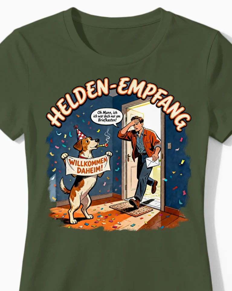 Helden-Empfang | Lustiges Hunde Damenshirt für unersetzbare Frauchen olive Close-Up