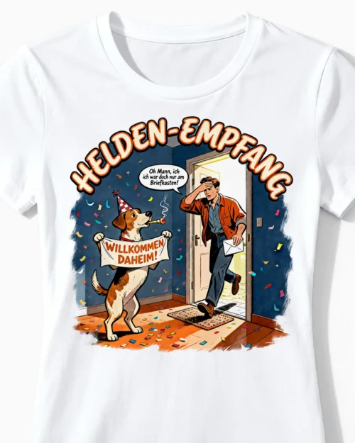 Helden-Empfang | Lustiges Hunde Damenshirt für unersetzbare Frauchen weiss Close-Up