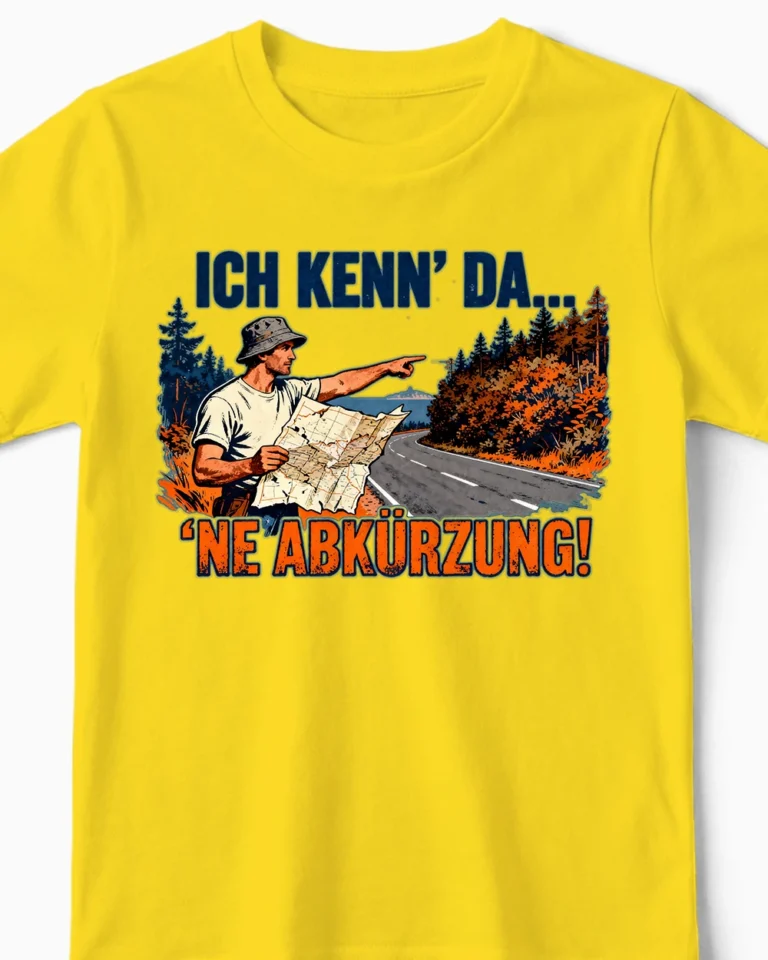 Ich kenn' da 'ne Abkürzung! | Lustiges Outdoor Shirt für kleine Entdecker gelb Close-Up