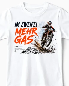 Im Zweifel Mehr Gas | Motocross & Enduro T-Shirt für Kinder weiss Close-Up