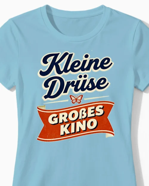 Kleine Drüse, großes Kino | Modernes Hashimoto-Damenshirt hellblau Close-Up
