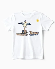 Küsten-Yoga Möwe | Lustiges Moin & Yoga T-Shirt für Kinder & kleine Nordlichter weiss