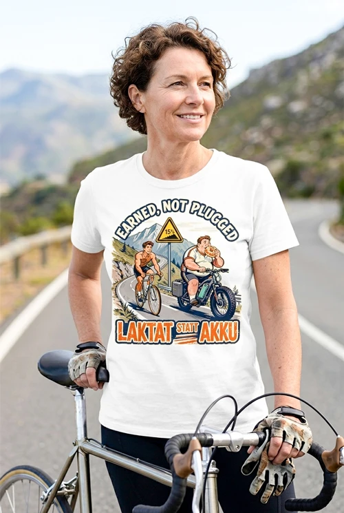 Laktat statt Akku | Das lustige Anti E-Bike Damenshirt für echte Radlerinnen