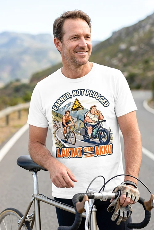 Laktat statt Akku | Das lustige Anti E-Bike Herrenshirt für echte Radfahrer