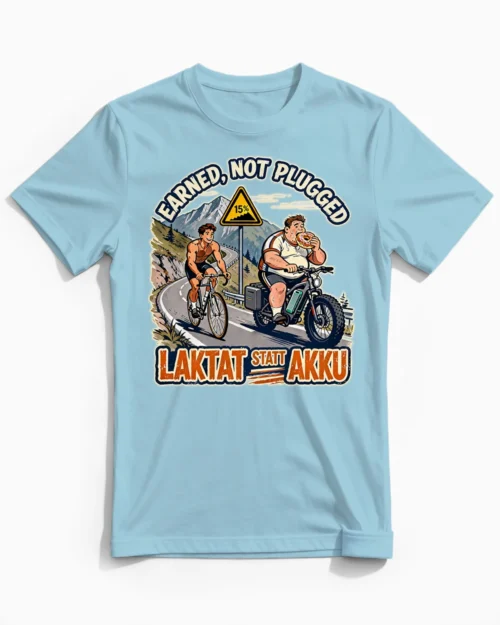 Laktat statt Akku | Das lustige Anti E-Bike Herrenshirt für echte Radfahrer hellblau