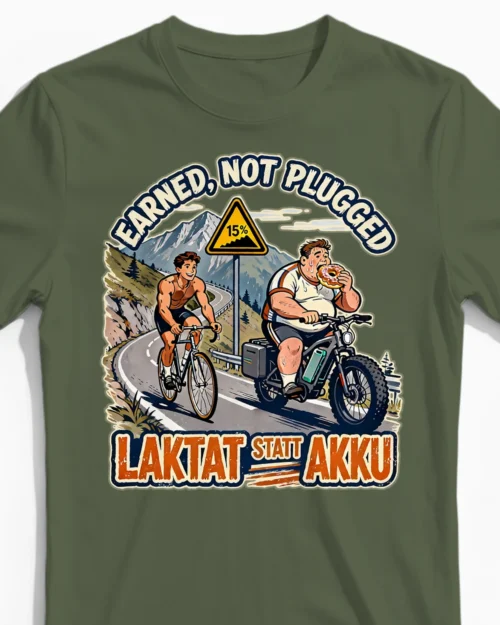 Laktat statt Akku | Das lustige Anti E-Bike Herrenshirt für echte Radfahrer olive Close-Up