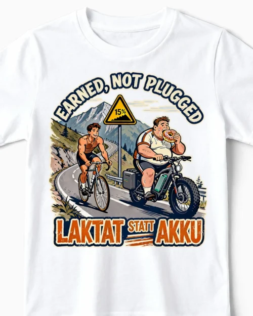 Laktat statt Akku | Das lustige Anti E-Bike Kindershirt für kleine Wadenbeißer weiss Close-Up