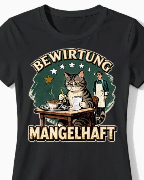 Bewirtung mangelhaft | Das lustige Katzen-Damenshirt für stolze Katzenmamas schwarz Close-Up