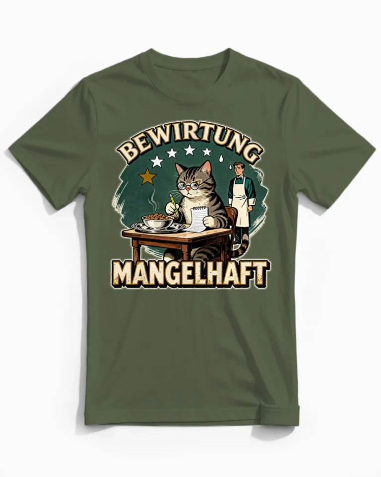Bewirtung mangelhaft | Das lustige Katzen-Herrenshirt für echte Dosenöffner olive