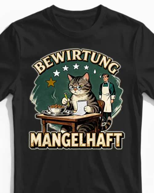 Bewirtung mangelhaft | Das lustige Katzen-Herrenshirt für echte Dosenöffner schwarz Close-Up
