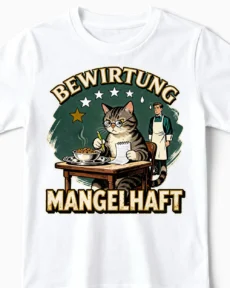 Bewirtung mangelhaft | Lustiges Katzen T-Shirt für Kinder & kleine Nachwuchs-Dosenöffner weiss Close-Up