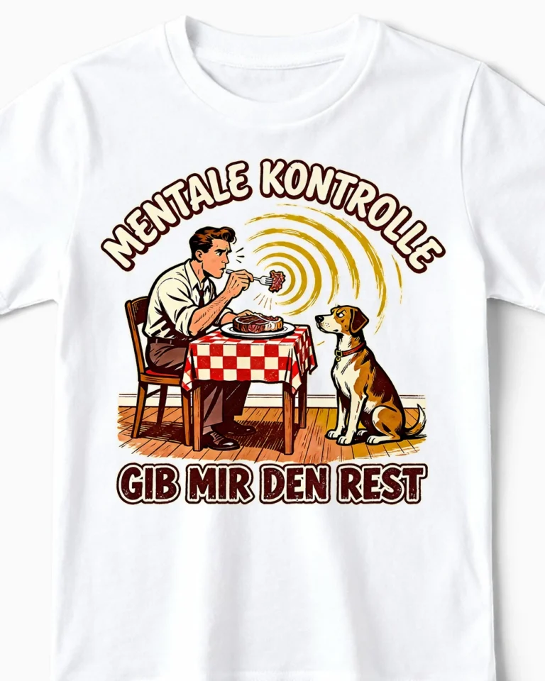 Mentale Kontrolle | Lustiges Hunde T-Shirt für Kinder & bestechliche Kids weiss Close-Up