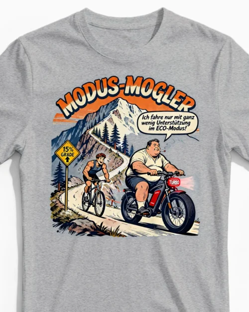 Modus-Mogler | Lustiges Anti-E-Bike-Herrenshirt graumeliert Close-Up