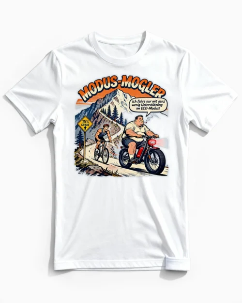Modus-Mogler | Lustiges Anti E-Bike & Fahrrad T-Shirt für Herren & echte Wadl-Beißer weiss