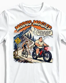 Modus-Mogler | Lustiges Anti E-Bike & Fahrrad T-Shirt für Herren & echte Wadl-Beißer weiss Close-Up