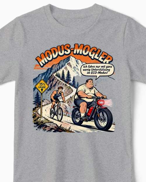 Modus-Mogler | Lustiges Anti-E-Bike-Kindershirt graumeliert Close-Up