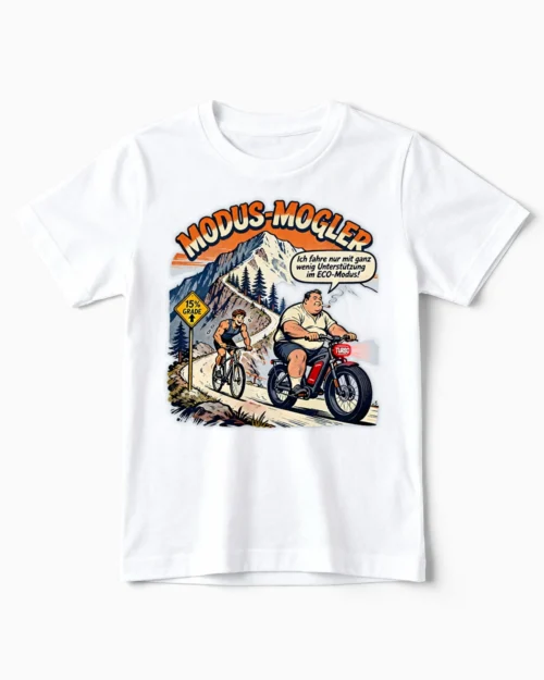 Modus-Mogler | Lustiges Anti E-Bike & Fahrrad T-Shirt für Kinder und kleine Wadl-Beißer weiss