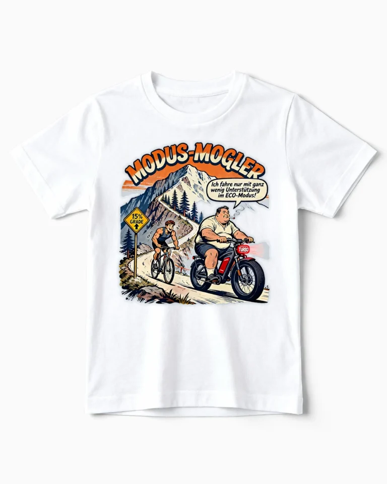 Modus-Mogler | Lustiges Anti E-Bike & Fahrrad T-Shirt für Kinder und kleine Wadl-Beißer weiss