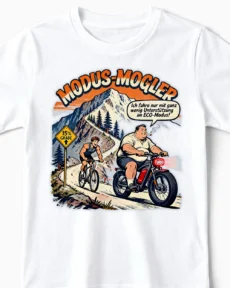 Modus-Mogler | Lustiges Anti E-Bike & Fahrrad T-Shirt für Kinder und kleine Wadl-Beißer weiss Close-Up