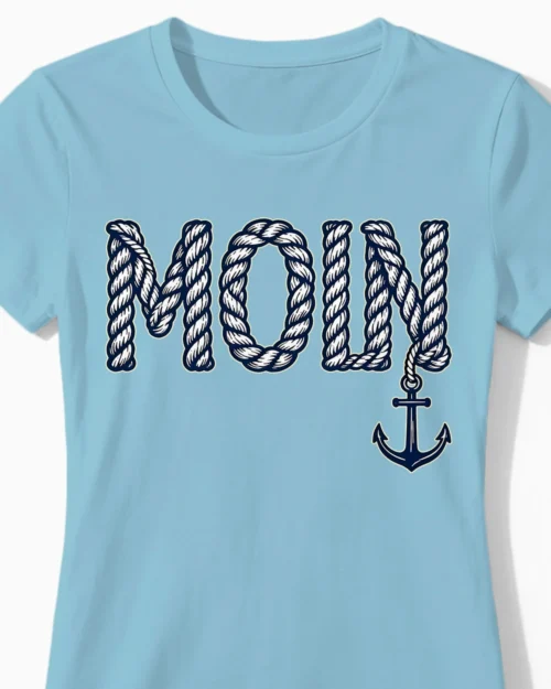 Moin | Das Nordsee-Damenshirt im Tau-Design für Küstenmädels & Strandperlen hellblau Close-Up