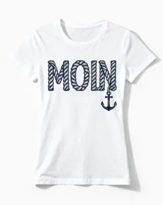 Moin | Maritimes Nordsee T-Shirt für Damen & Küstenmädels im Tau-Design weiss