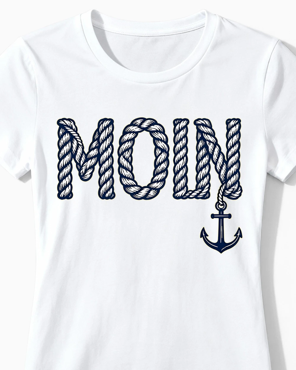 moin-damenshirt-weiss-cu Moin | Maritimes Nordsee T-Shirt für Damen & Küstenmädels im Tau-Design weiss Close-Up