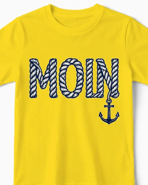 Moin | Das Nordsee-Kindershirt im Tau-Design für kleine Leichtmatrosen & Küstenkids gelb Close-Up