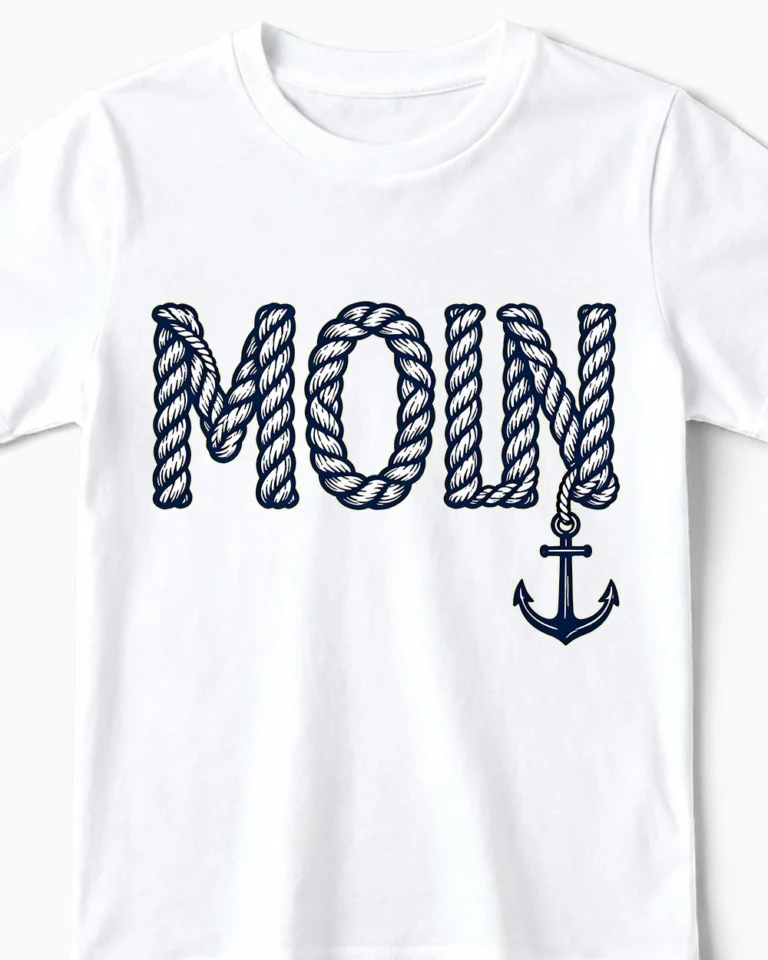 Moin | Maritimes Nordsee T-Shirt für Kinder & kleine Leichtmatrosen im Tau-Design weiss Close-Up