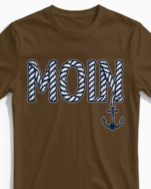 Moin | Das Nordsee-Herrenshirt im Tau-Design für echte Küstenkerle & Nordlichter braun Close-Up