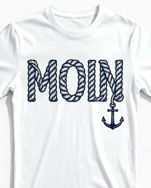 Moin | Das Nordsee-Herrenshirt im Tau-Design für echte Küstenkerle & Nordlichter weiss Close-Up