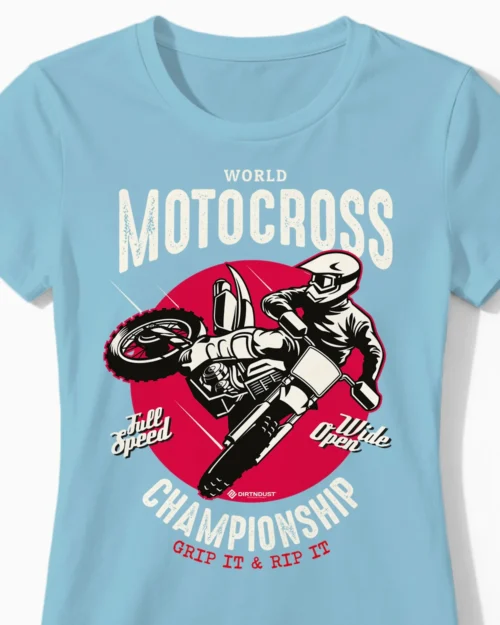 Championship | Das Motocross-Damenshirt für Speed-Ladies mit Benzin im Blut hellblau Close-Up