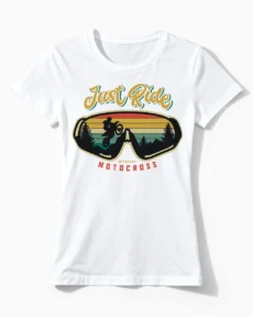 Just Ride | Das Retro Motocross & Enduro T-Shirt für Damen mit stylischem Goggle-Design weiss