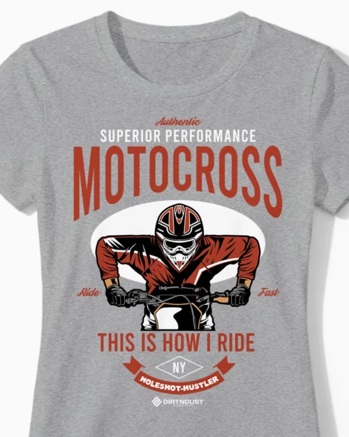 Holeshot Hustler | Motocross & Enduro T-Shirt für Damen & die maximale Power am Start graumeliert Close-Up