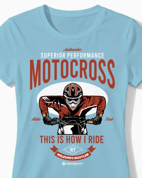 Holeshot Hustler | Motocross & Enduro T-Shirt für Damen & die maximale Power am Start hellblau Close-Up