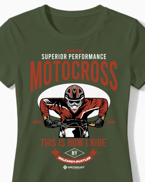 Holeshot Hustler | Motocross & Enduro T-Shirt für Damen & die maximale Power am Start olive Close-Up