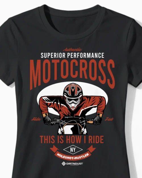 Holeshot Hustler | Motocross & Enduro T-Shirt für Damen & die maximale Power am Start schwarz Close-Up