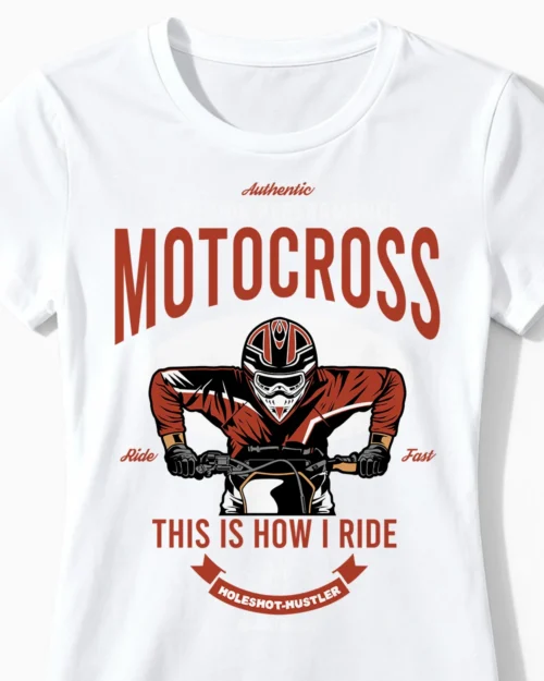Holeshot Hustler | Motocross & Enduro T-Shirt für Damen & die maximale Power am Start weiss Close-Up