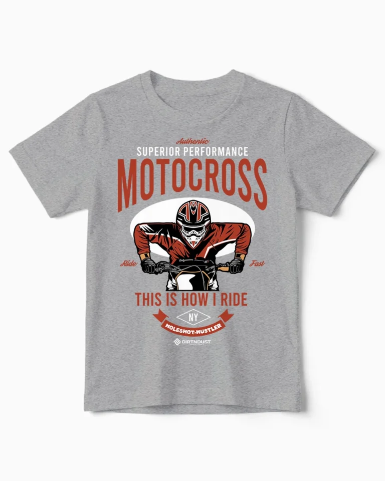 Holeshot Hustler | Motocross & Enduro T-Shirt für Kinder & kleine Helden am Startgatter graumeliert