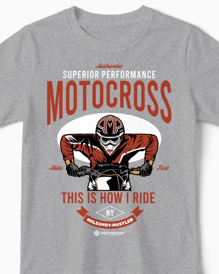 Holeshot Hustler | Motocross & Enduro T-Shirt für Kinder & kleine Helden am Startgatter graumeliert Close-Up